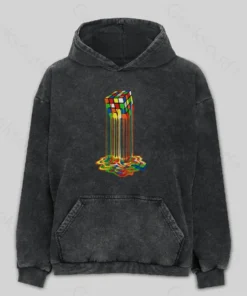 Rainbow Abstraction melted  cube Washed Hoodie
