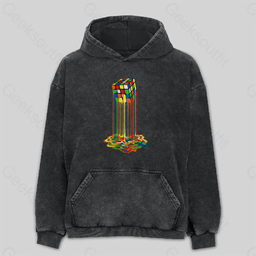 Rainbow Abstraction melted cube Washed Hoodie