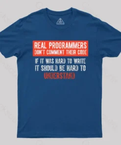 Alternative view of Real Programmers Don't Comment Their Code T-Shirt