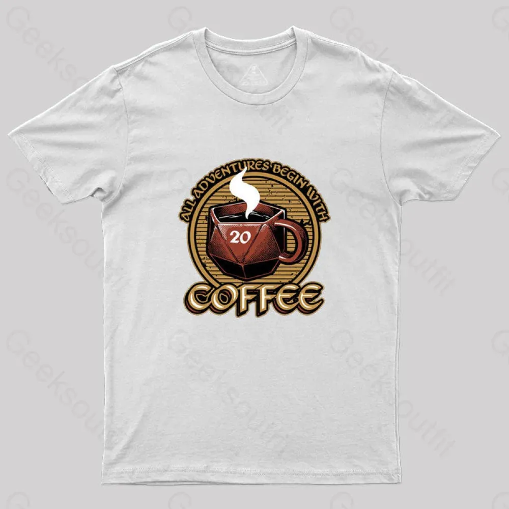 RPG - All Adventures Begin With Coffee T-Shirt - Image 3