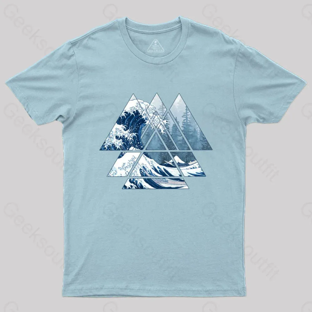 The Great Sacred Geometry Triangles - Misty Forest Wave T-Shirt - Image 6