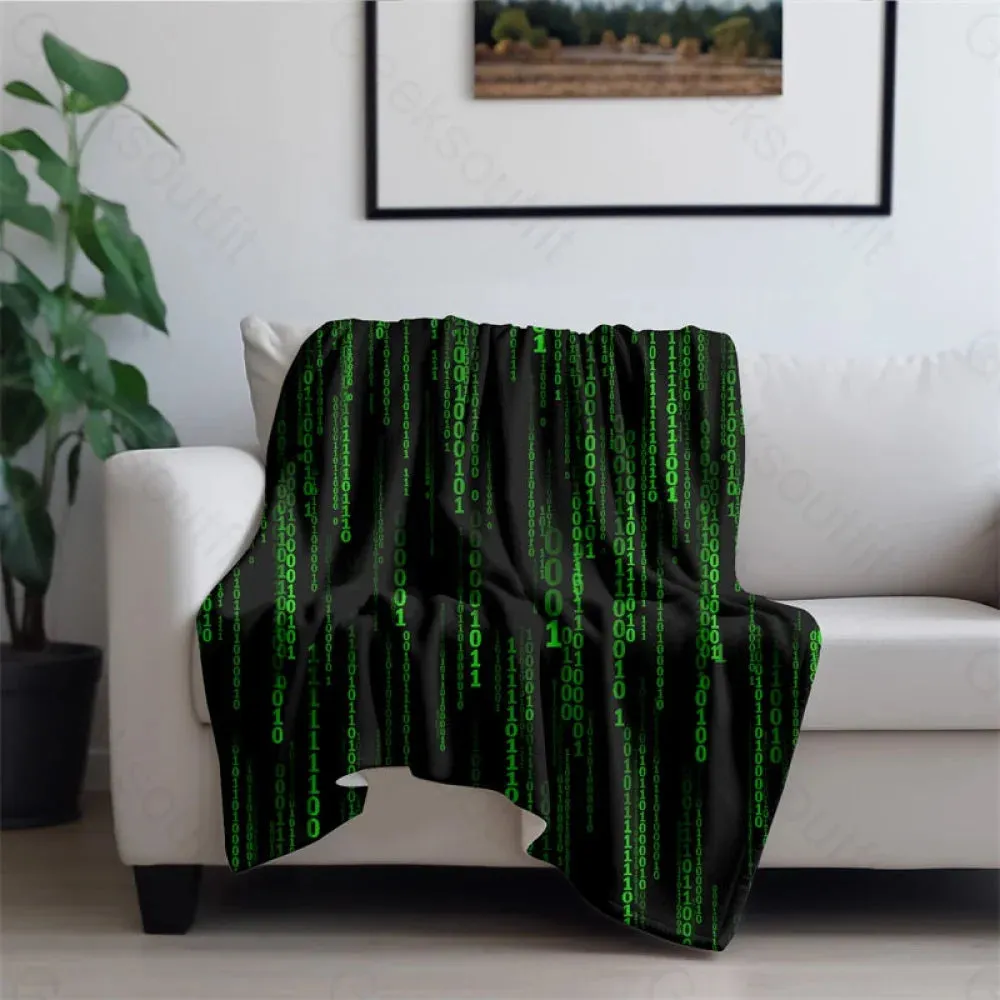 Follow the White Rabbit Black Green Design Art Flannel Blanket