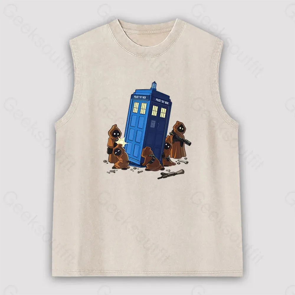 The TARDIS in Humorous Fan Art Unisex Washed Tank