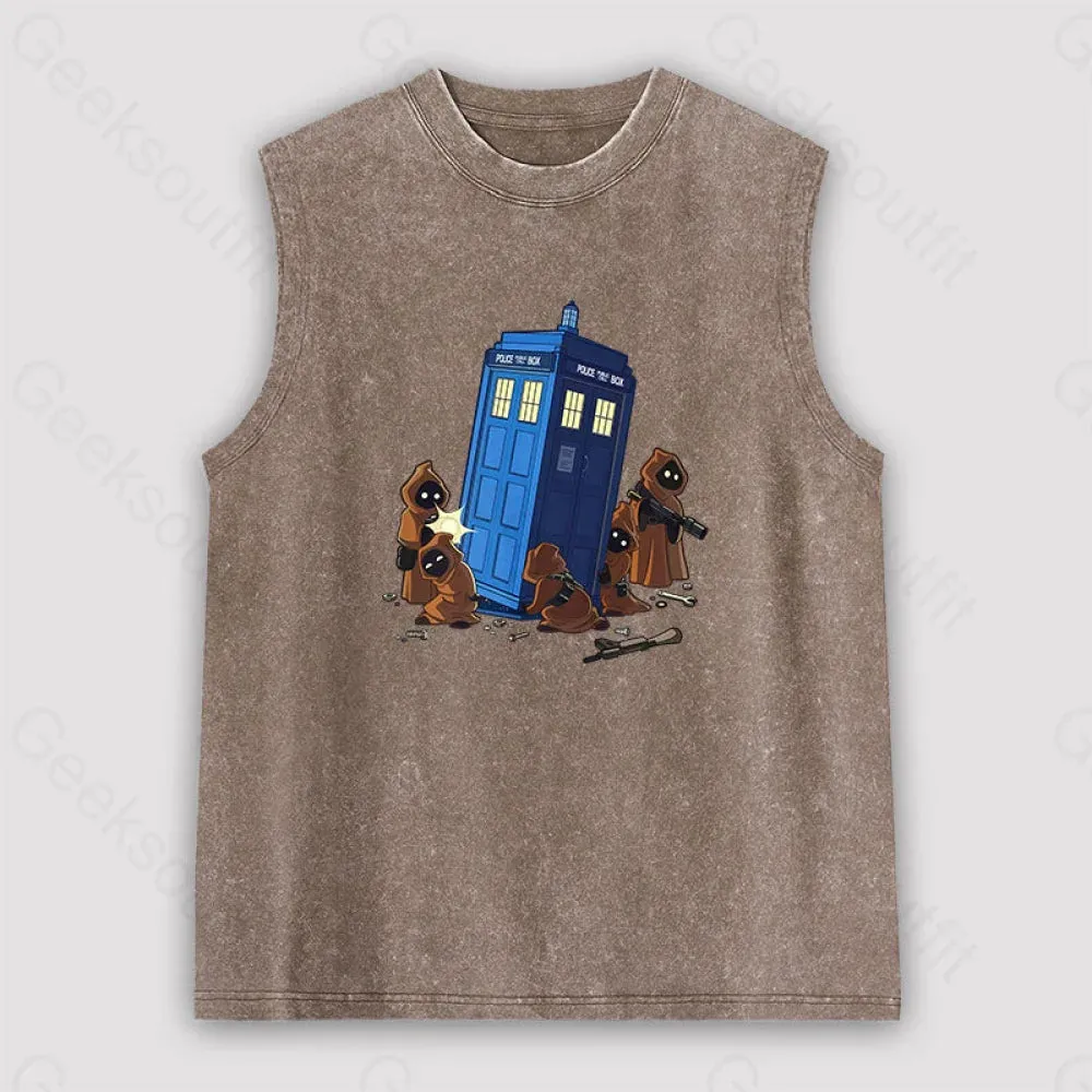 The TARDIS in Humorous Fan Art Unisex Washed Tank - Image 3