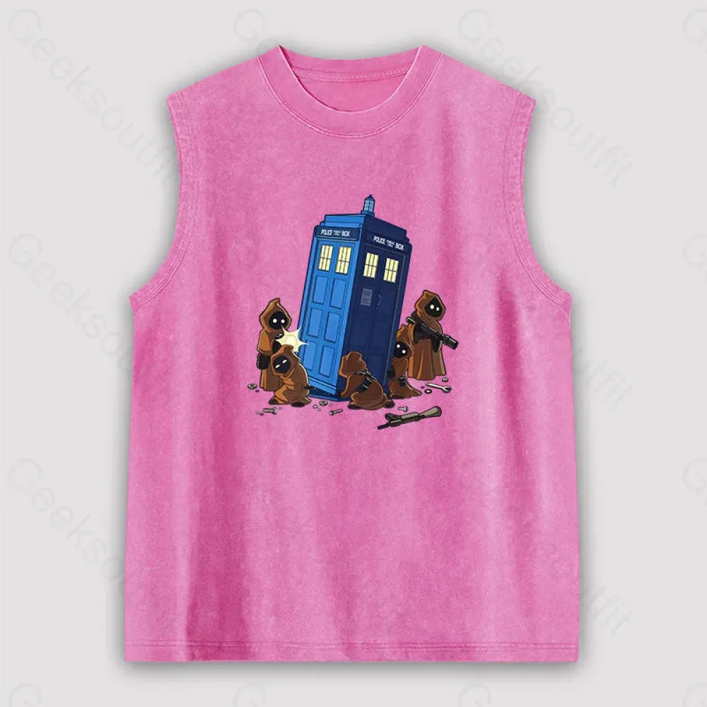 The TARDIS in Humorous Fan Art Unisex Washed Tank - Image 4