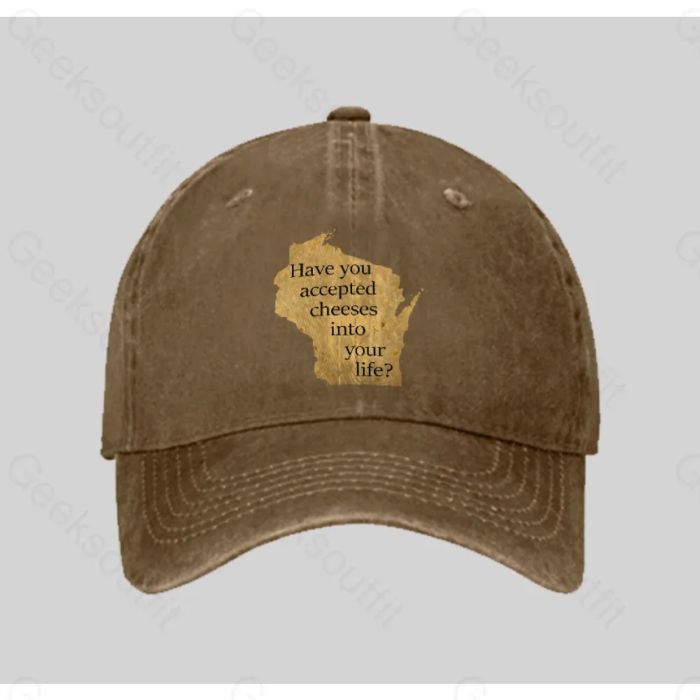 Wisconsin Cheese Pun Washed Vintage Baseball Cap - Image 5