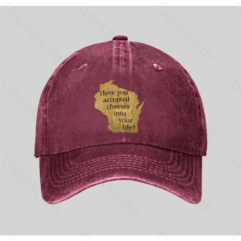 Wisconsin Cheese Pun Washed Vintage Baseball Cap - Image 3